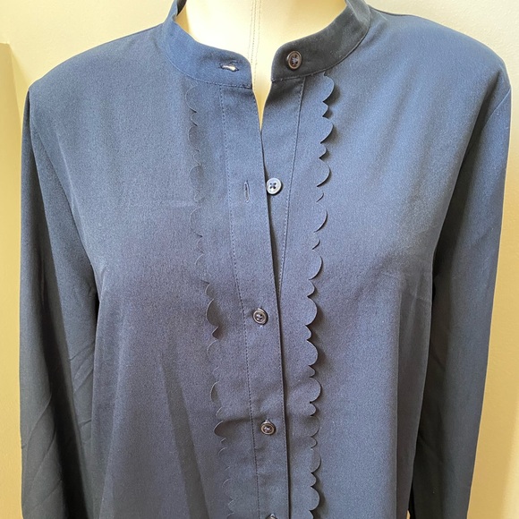 BANANA REPUBLIC Semi-Sheer Navy Button Down Blouse | Size Medium - Picture 2 of 8